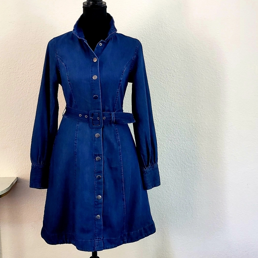Belted Blue Denim Dress - Picture 2 of 4
